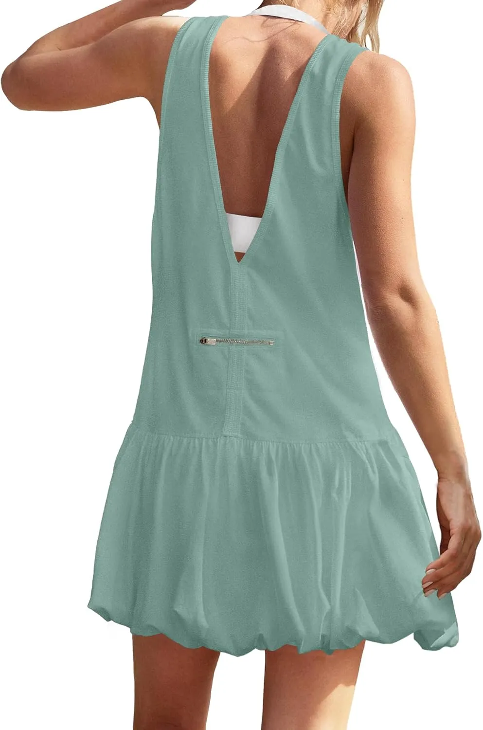 Panadila Womens Bubble Tennis Dress with Shorts Workout Athletic Dress Golf Outfits Backless Casual Activewear with Pockets