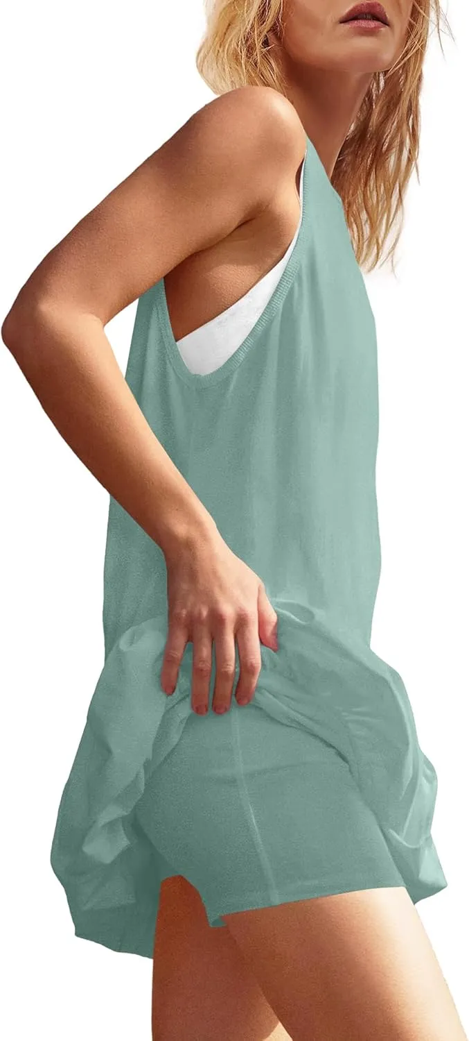 Panadila Womens Bubble Tennis Dress with Shorts Workout Athletic Dress Golf Outfits Backless Casual Activewear with Pockets