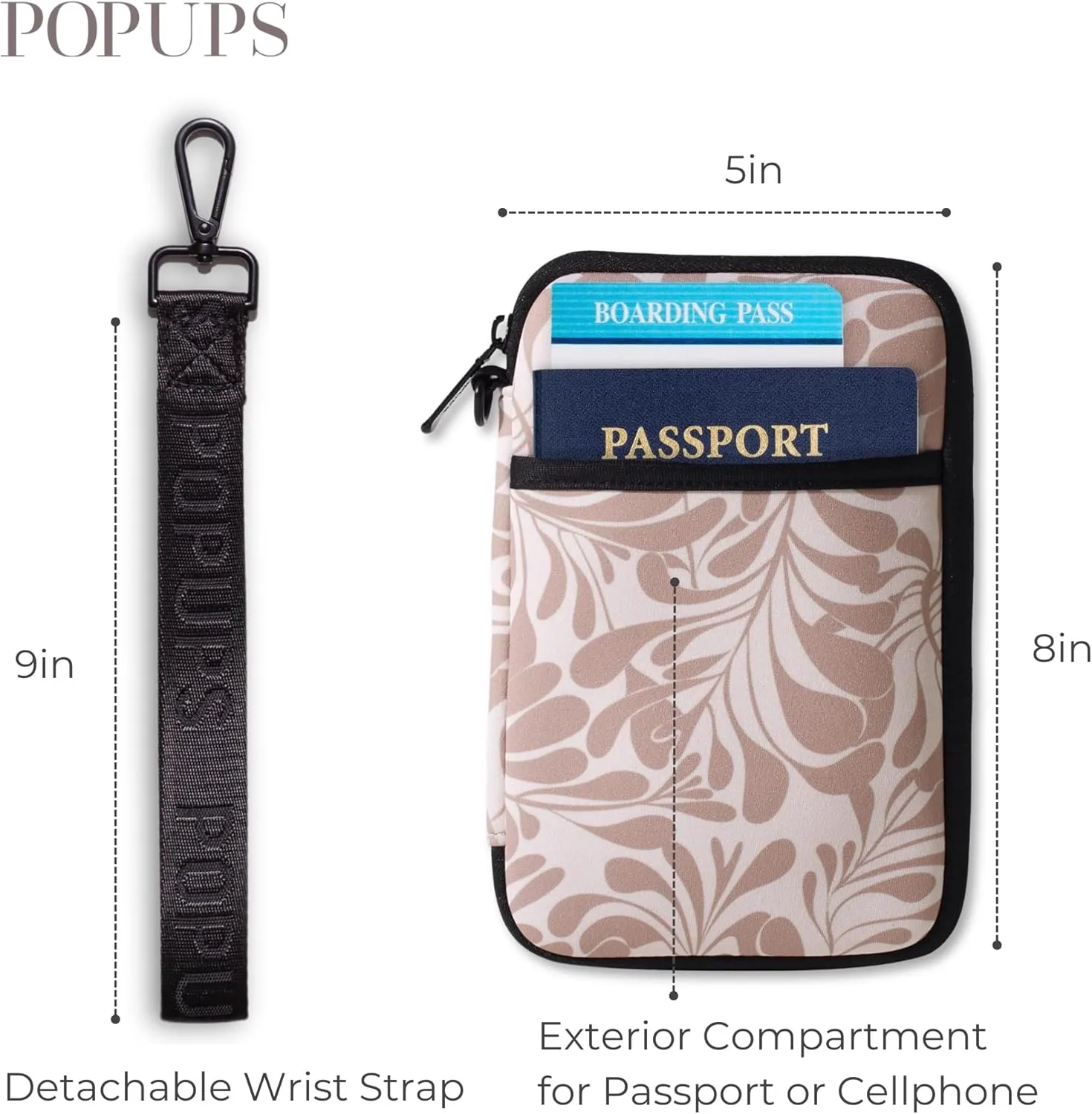 Passport Travel Wallet for Women - Large Multiple Document Organizer and Holder with Wristlet - Palm Beige