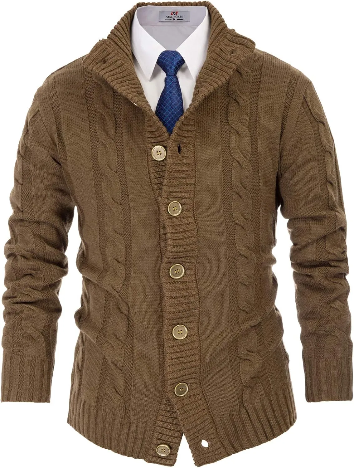 PJ PAUL JONES Men's Casual Stand Collar Cardigan Button Down Cable Knitted Sweater