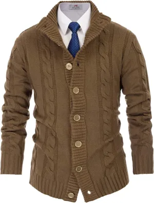 PJ PAUL JONES Men's Casual Stand Collar Cardigan Button Down Cable Knitted Sweater