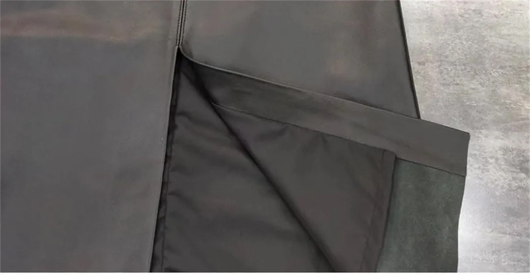 Pulcykp Women Leather Pencil Midi Skirt Wrap Front Slit Slim Sexy Long Skirt Soild High Waist Office Skirt
