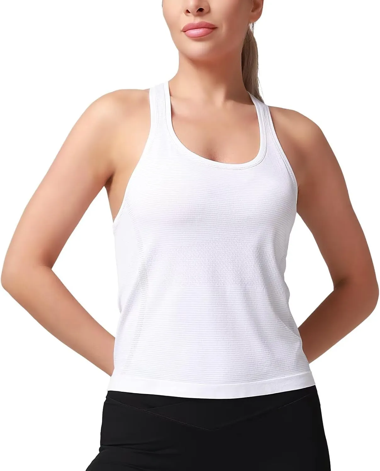 Racerback Workout Tank Tops for Women  Sleeveless Gym Yoga Shirts, Athletic Sports Camisole, Scoop Neck Seamless Activewear