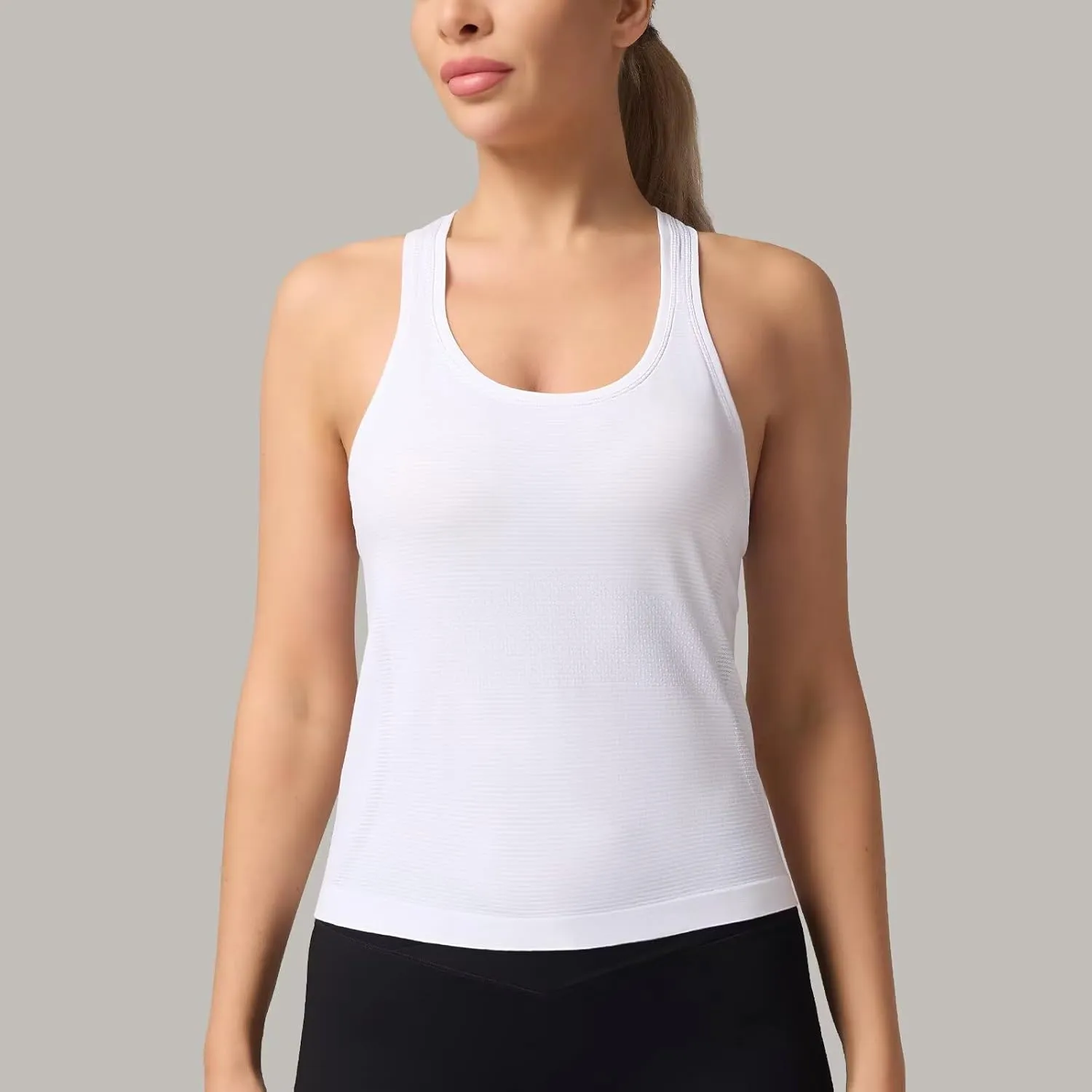 Racerback Workout Tank Tops for Women  Sleeveless Gym Yoga Shirts, Athletic Sports Camisole, Scoop Neck Seamless Activewear