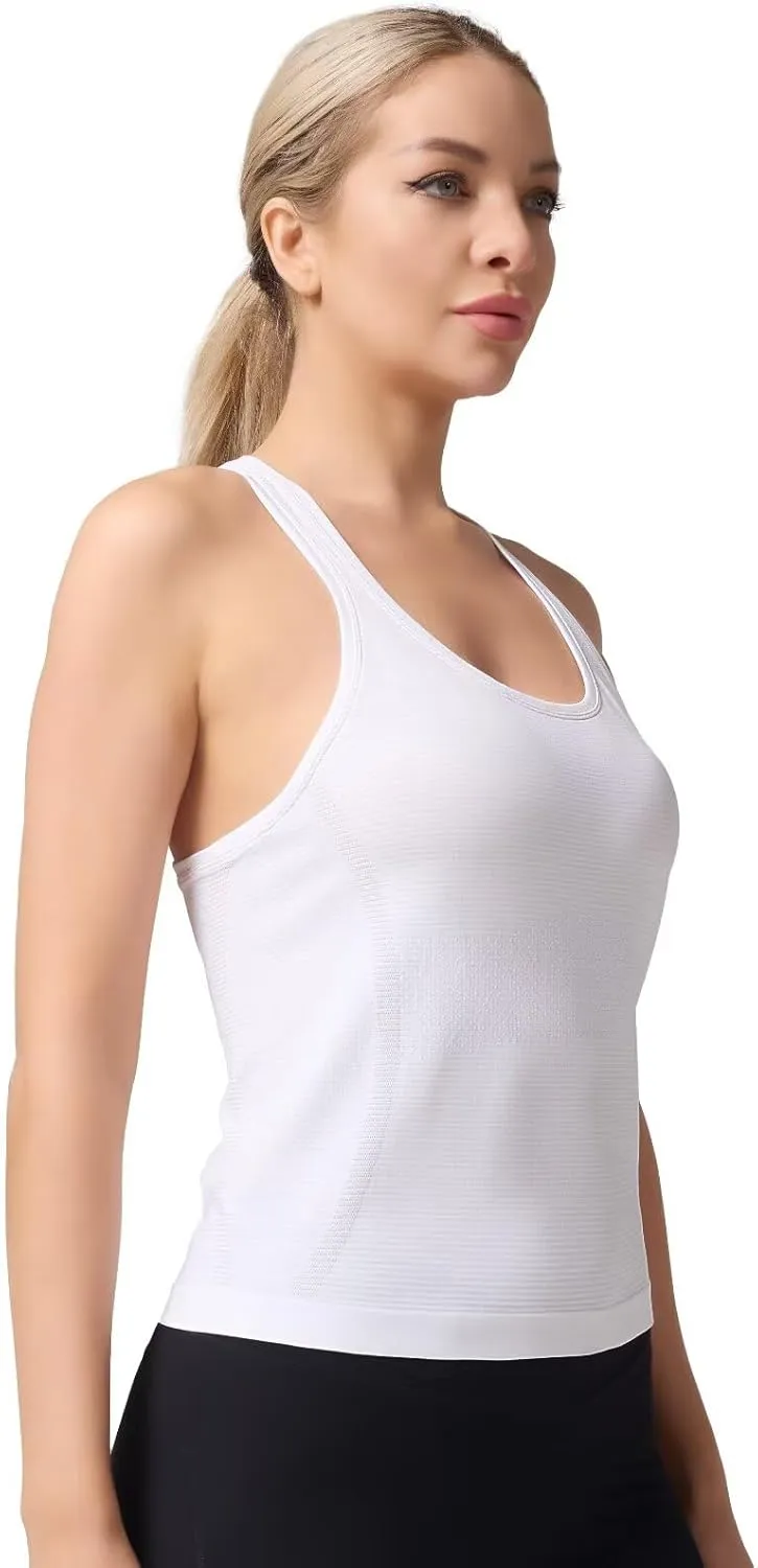 Racerback Workout Tank Tops for Women  Sleeveless Gym Yoga Shirts, Athletic Sports Camisole, Scoop Neck Seamless Activewear