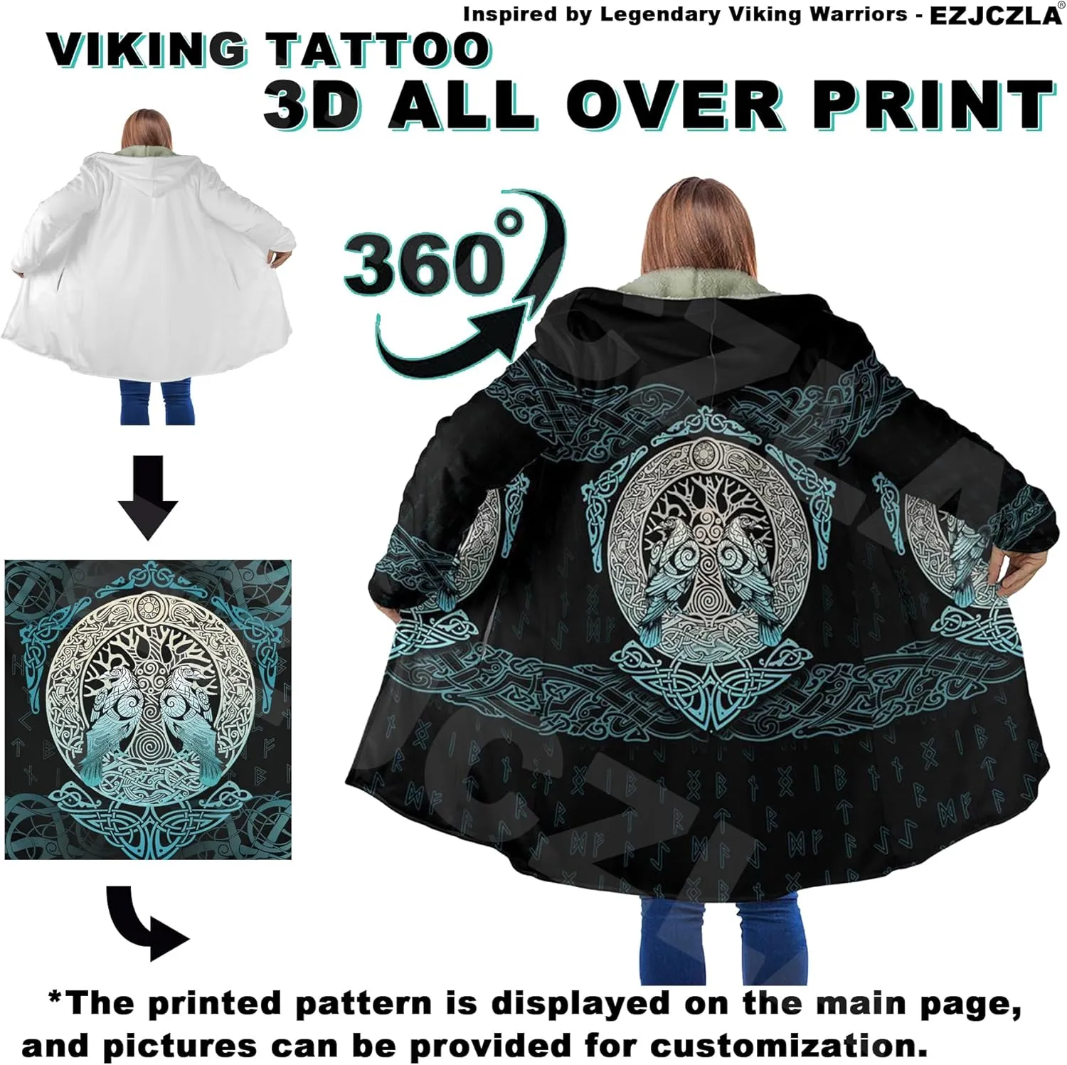 Ragnarok Fenrir Wolf Men's Winter Lightweight Warm Coats with Hood Viking Cloak Oversized Casual Couple Robe Costume