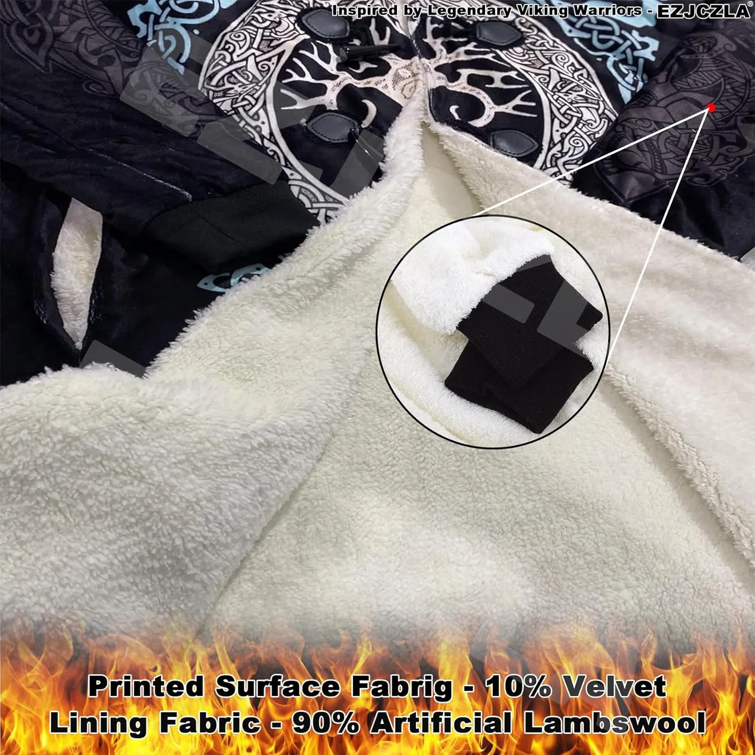 Ragnarok Fenrir Wolf Men's Winter Lightweight Warm Coats with Hood Viking Cloak Oversized Casual Couple Robe Costume