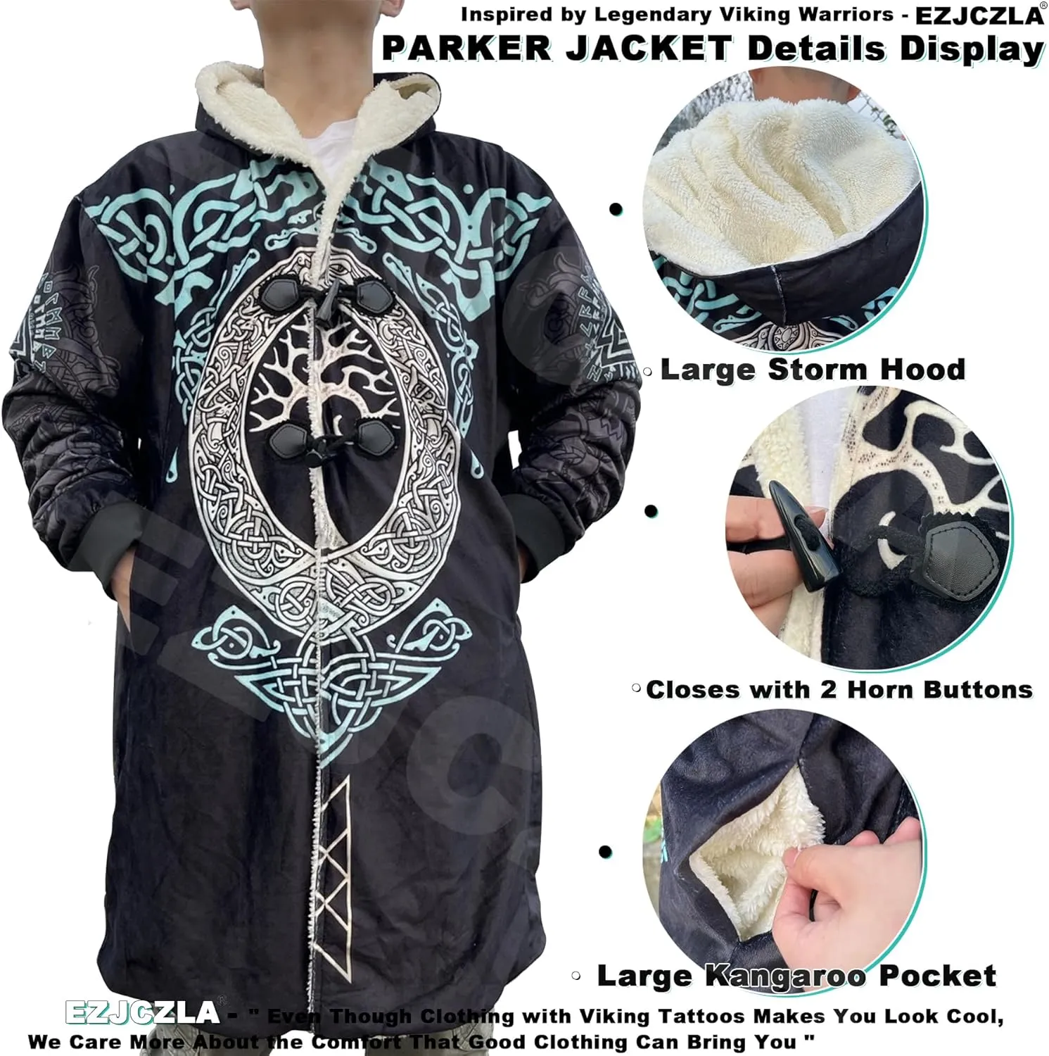 Ragnarok Fenrir Wolf Men's Winter Lightweight Warm Coats with Hood Viking Cloak Oversized Casual Couple Robe Costume