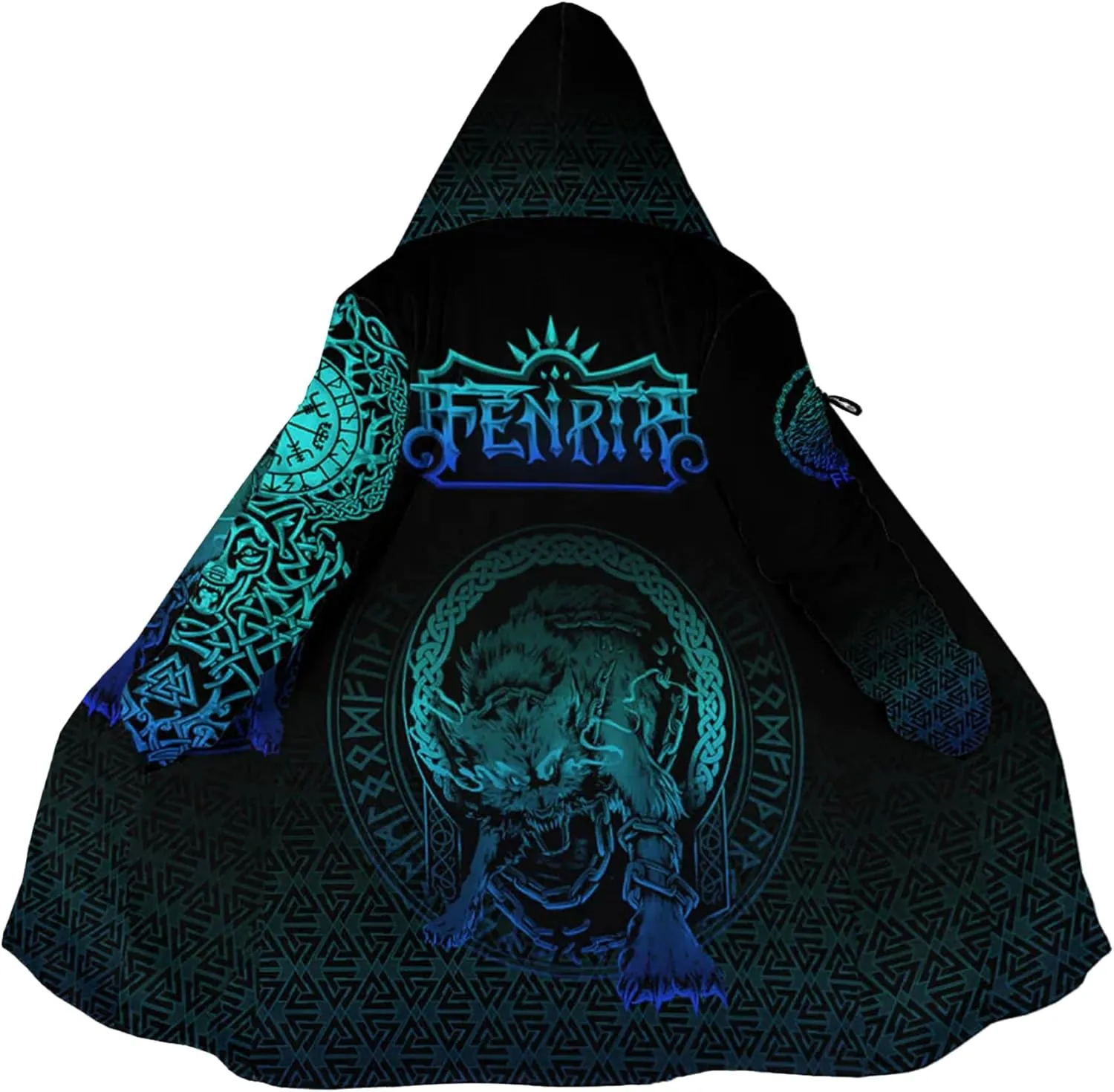 Ragnarok Fenrir Wolf Men's Winter Lightweight Warm Coats with Hood Viking Cloak Oversized Casual Couple Robe Costume