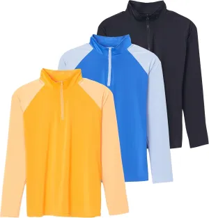 Real Essentials 3 Pack: Women's 1/4 Zip Rash Guard Long Sleeve Swim Shirt UPF Sun Protection UV Surf Tops
