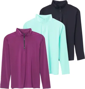 Real Essentials 3 Pack: Women's 1/4 Zip Rash Guard Long Sleeve Swim Shirt UPF Sun Protection UV Surf Tops