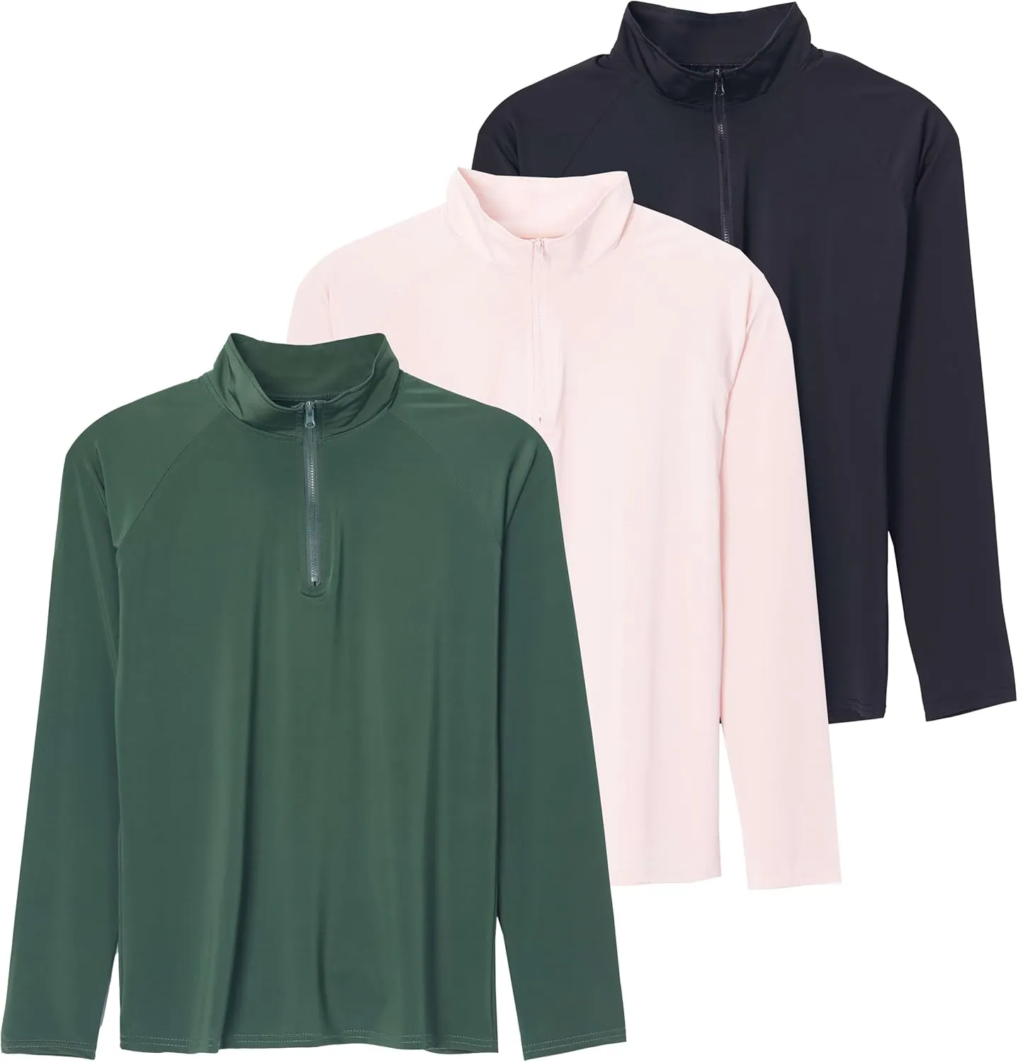 Real Essentials 3 Pack: Women's 1/4 Zip Rash Guard Long Sleeve Swim Shirt UPF Sun Protection UV Surf Tops