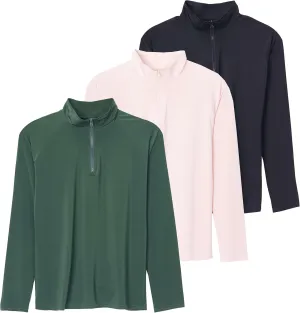 Real Essentials 3 Pack: Women's 1/4 Zip Rash Guard Long Sleeve Swim Shirt UPF Sun Protection UV Surf Tops
