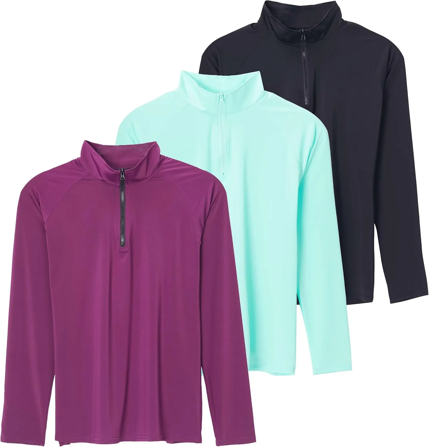 Real Essentials 3 Pack: Women's 1/4 Zip Rash Guard Long Sleeve Swim Shirt UPF Sun Protection UV Surf Tops