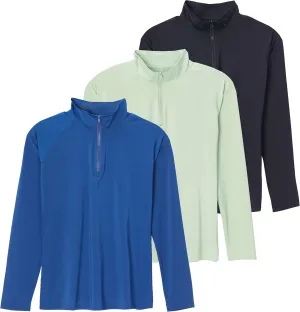 Real Essentials 3 Pack: Women's 1/4 Zip Rash Guard Long Sleeve Swim Shirt UPF Sun Protection UV Surf Tops