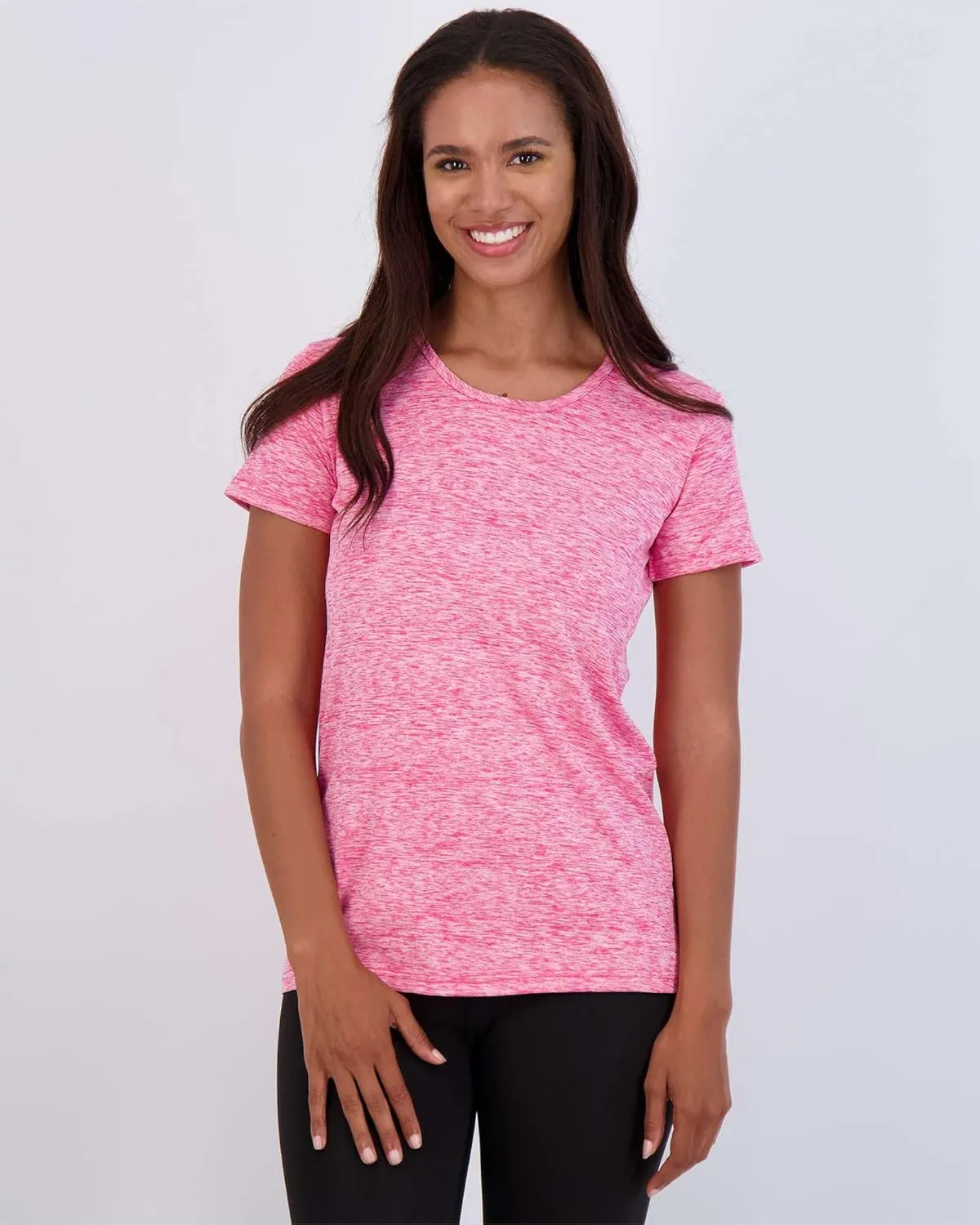 Real Essentials 5 Pack: Women's Dry Fit Tech Stretch Short-Sleeve Crew Neck Athletic T-Shirt (Available in Plus Size)