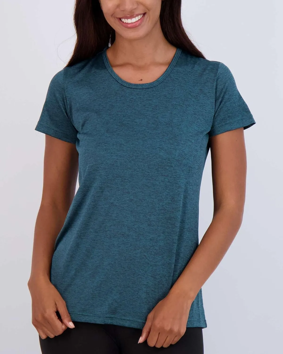 Real Essentials 5 Pack: Women's Dry Fit Tech Stretch Short-Sleeve Crew Neck Athletic T-Shirt (Available in Plus Size)