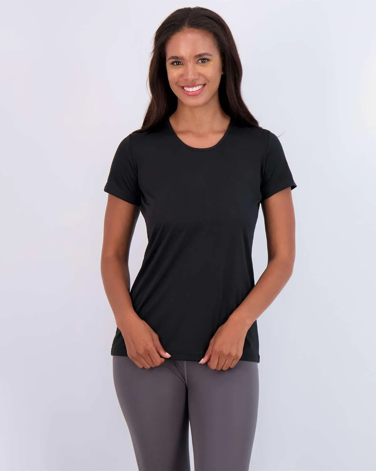 Real Essentials 5 Pack: Women's Dry Fit Tech Stretch Short-Sleeve Crew Neck Athletic T-Shirt (Available in Plus Size)