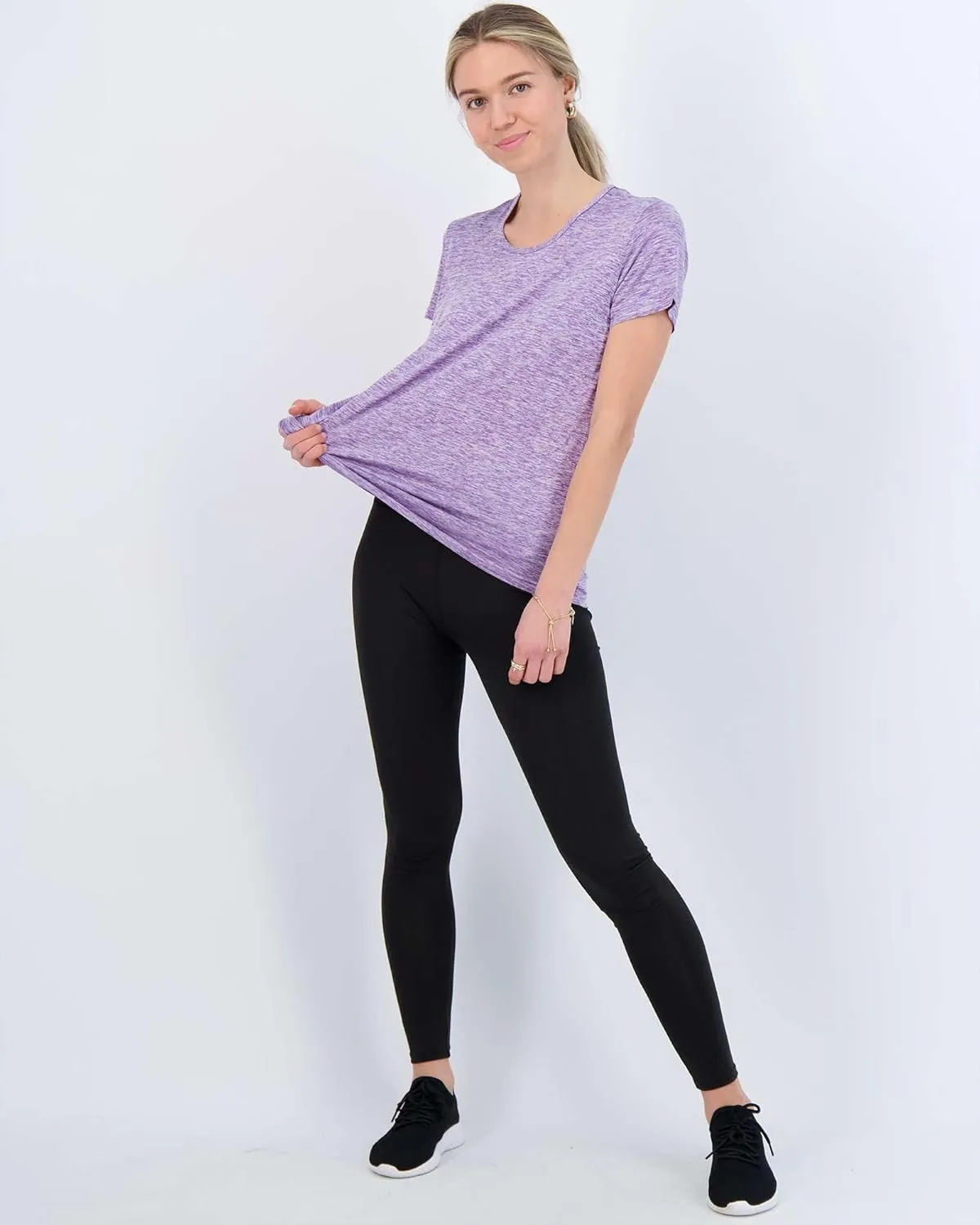 Real Essentials 5 Pack: Women's Dry Fit Tech Stretch Short-Sleeve Crew Neck Athletic T-Shirt (Available in Plus Size)