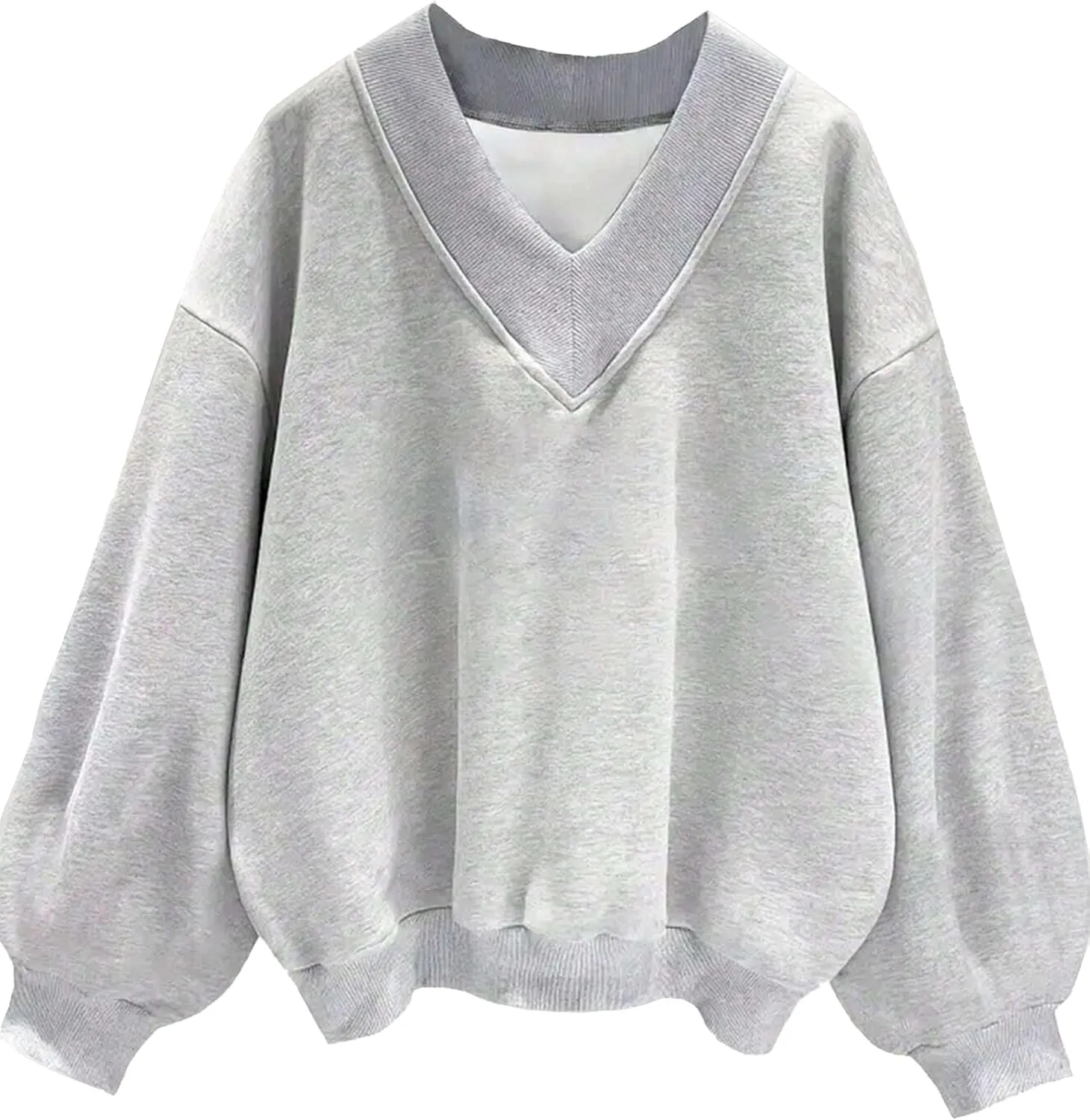 Remidoo Women's V Neck Oversized Long Sleeve Pullover Sweatshirt Drop Shoulder Loose Top
