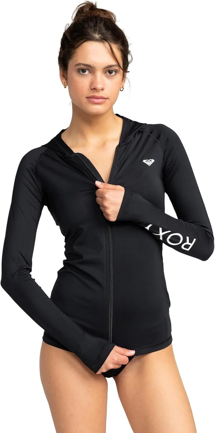 Roxy Women's Rash Guard UPF 50  Full Zip Hooded Long Sleeve Sun Protection Swim Shirt-Quick Dry Rashguard (XS-XXL)
