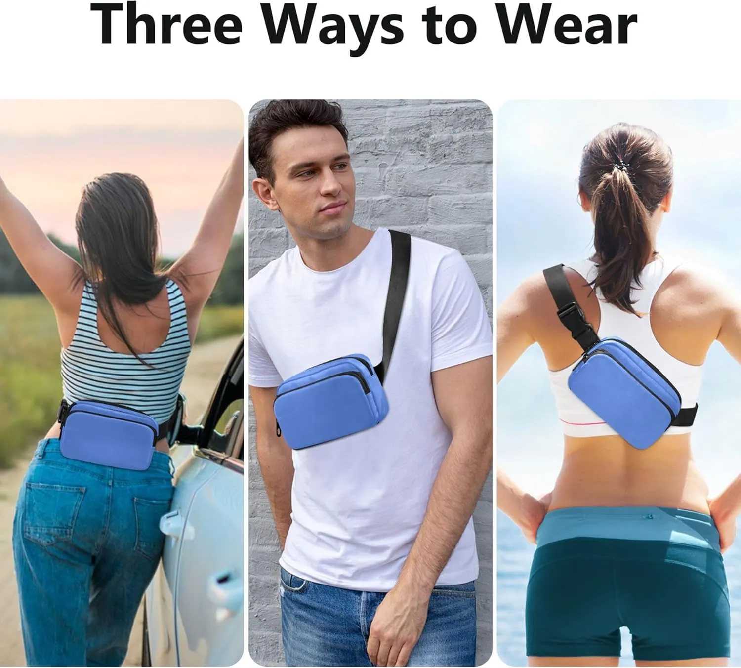 Salvia Blue Womens Fanny Pack Waterproof Hip Bag Belt Pouch Cute Travel Waist Pouch