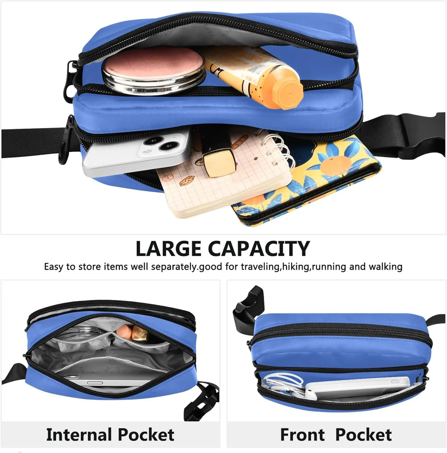 Salvia Blue Womens Fanny Pack Waterproof Hip Bag Belt Pouch Cute Travel Waist Pouch