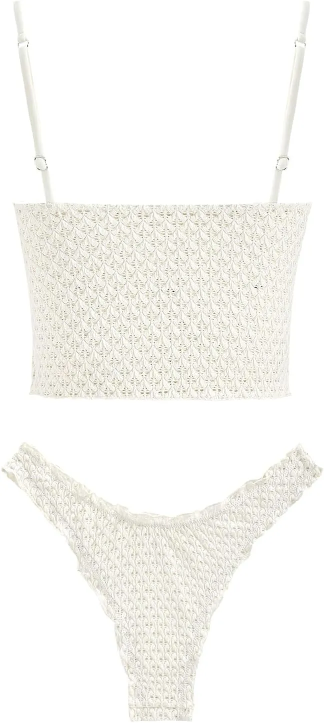seamoly Gingham Bowknot Decor Smocked Ruffles Tie Front Tankini Set