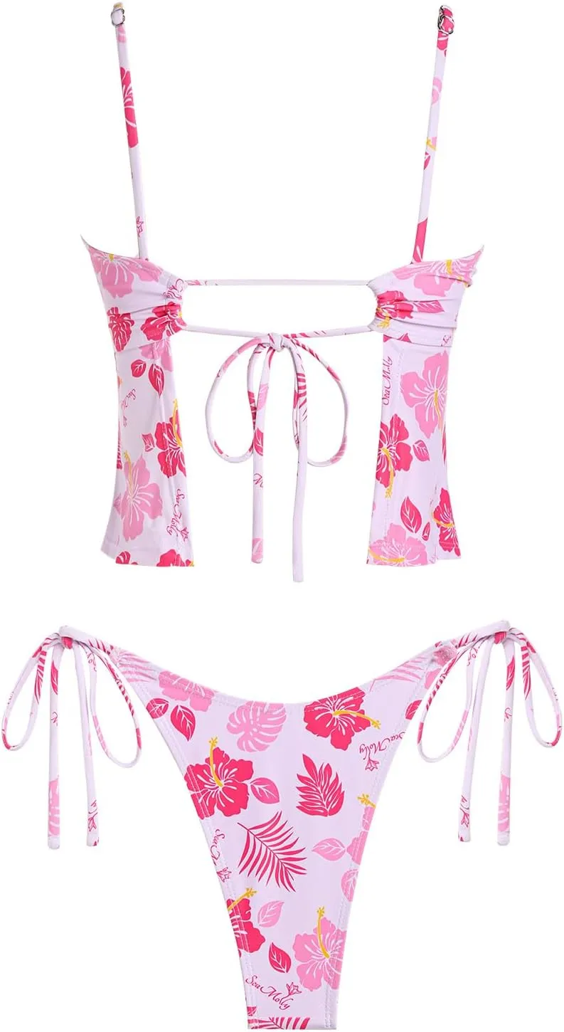 seamoly Gingham Cinched Back Bow Decor Tie Side Tankini Set