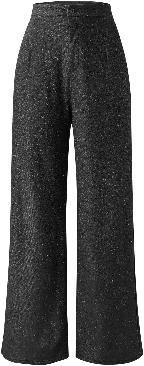 Sequin Pants Women Sparkly Glitter High Waisted Wide Leg Flare Trousers Bell Bottom Night Out Clubwear Party Pants