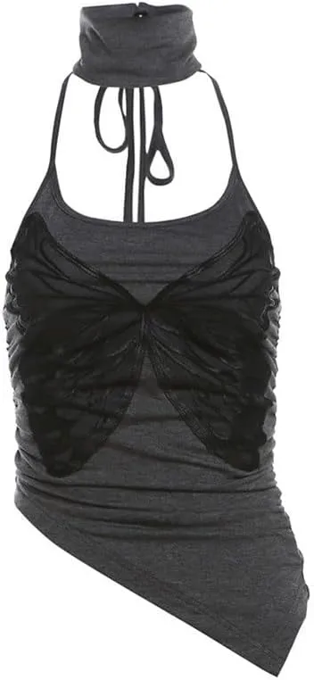 Sexy Strappy Neck Camisole Vest Neckless Tank Tops for Women Lace Decoration Backless Nightclub Top(L)