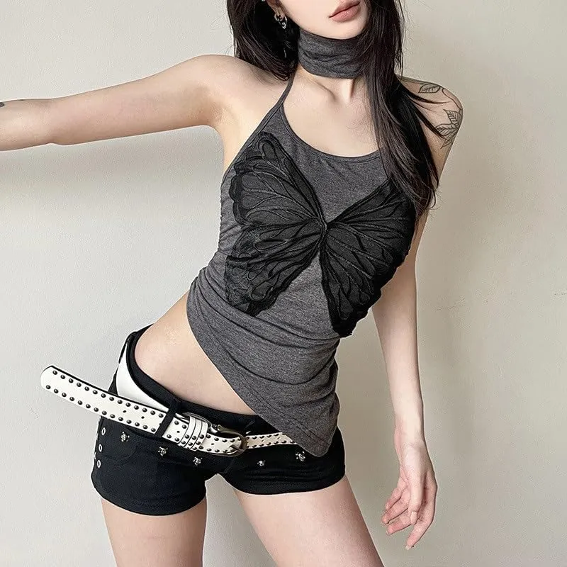 Sexy Strappy Neck Camisole Vest Neckless Tank Tops for Women Lace Decoration Backless Nightclub Top(L)