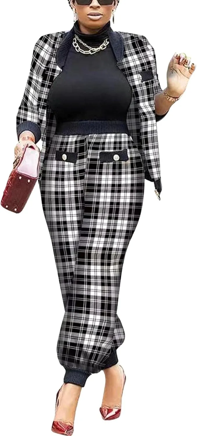 Sexyshine Women's Casual 2 Piece Outfits Printed Long Sleeve Zip Up Jacket Baggy Long Pants Workout Tracksuit Set Suits