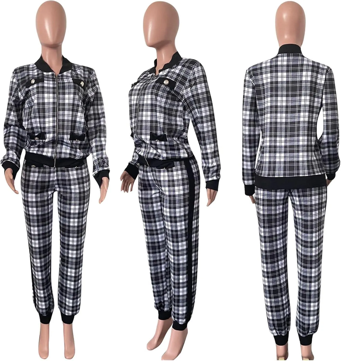 Sexyshine Women's Casual 2 Piece Outfits Printed Long Sleeve Zip Up Jacket Baggy Long Pants Workout Tracksuit Set Suits