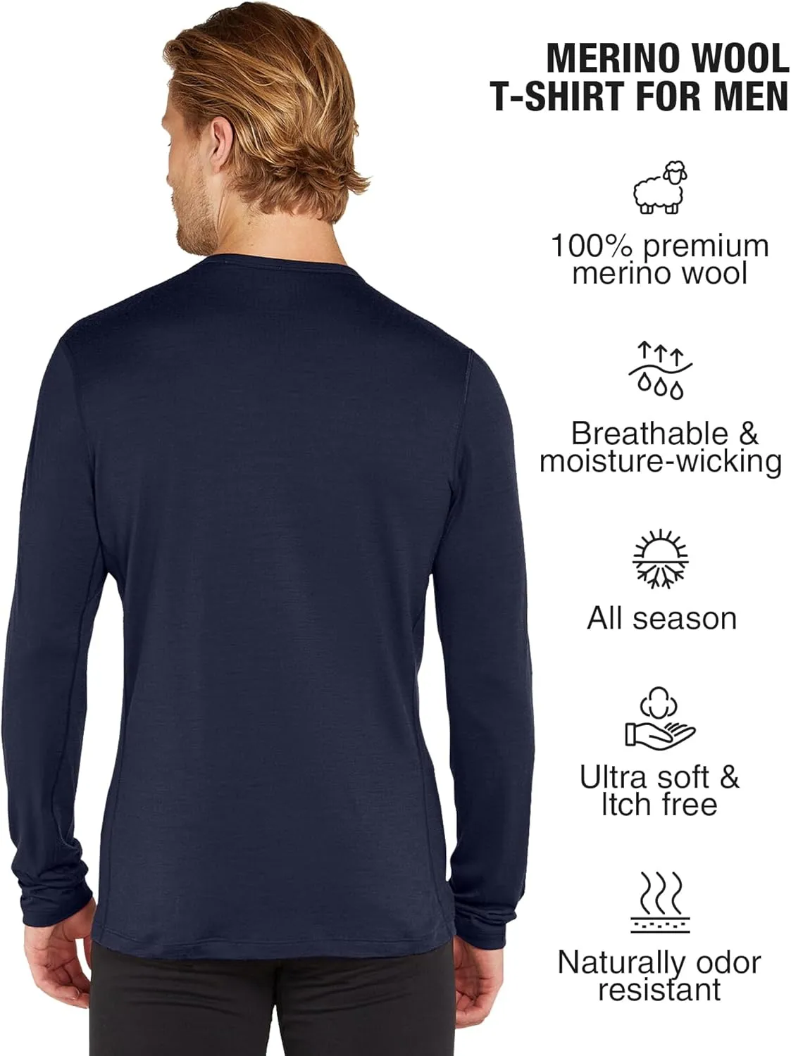 SIORO 100% Merino Wool Base Layer for Men Thermal Underwear Mens Long Sleeve T-Shirt for Hiking Hunting Odor Resistance
