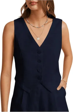 SOLY HUX Women's Vest V Neck Tank Tops Sleeveless Button Casual Blazer Waistcoats
