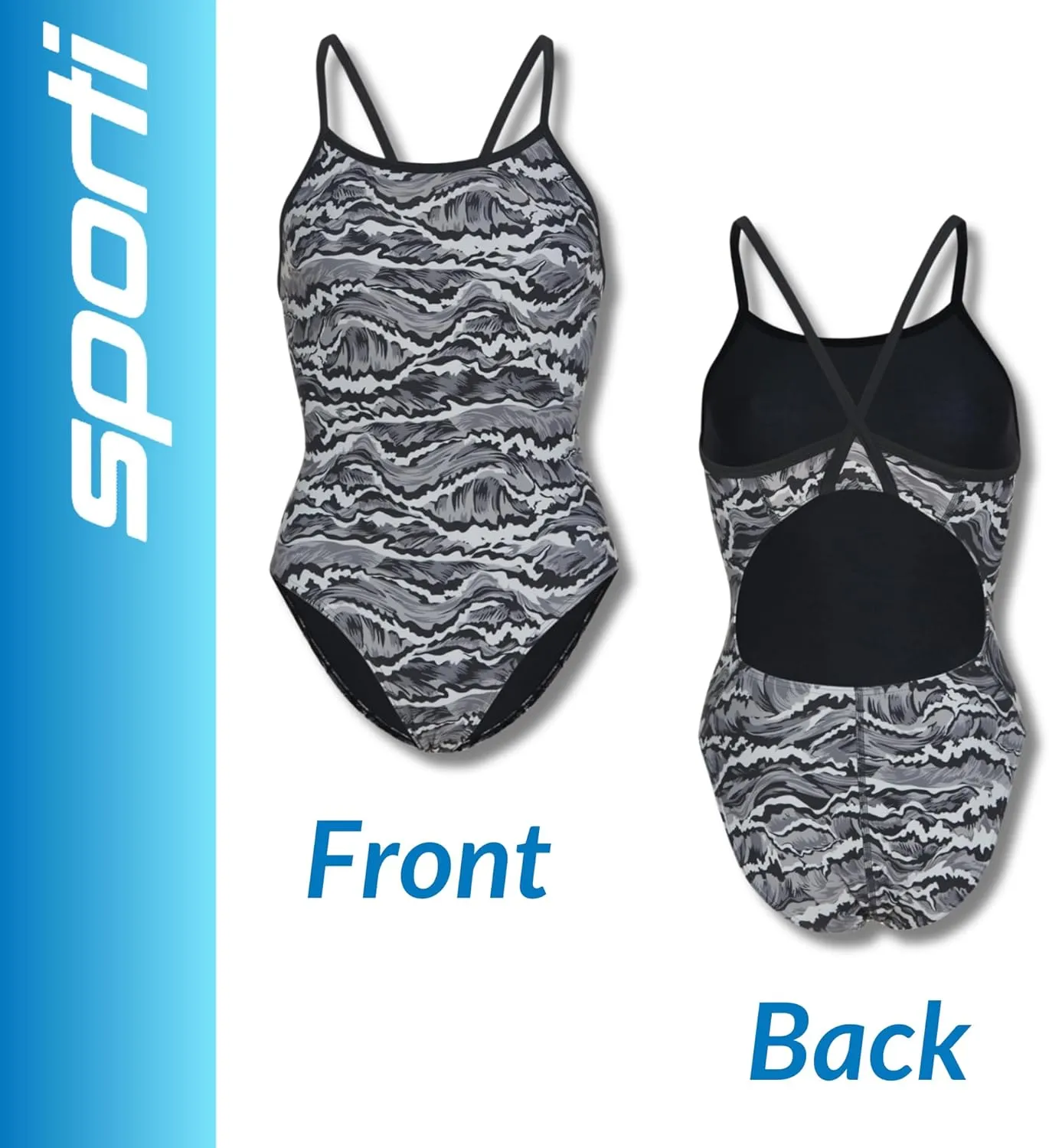 Sporti Thin Strap Girls' Athletic One-Piece Swimsuit  Graphic Design Competitive Bathing Suit Swimwear for Youth Swimmers