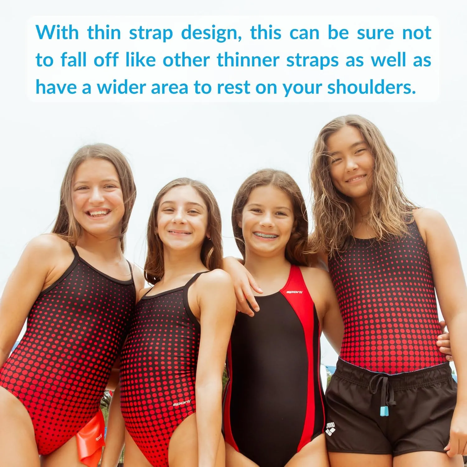 Sporti Thin Strap Girls' Athletic One-Piece Swimsuit  Graphic Design Competitive Bathing Suit Swimwear for Youth Swimmers
