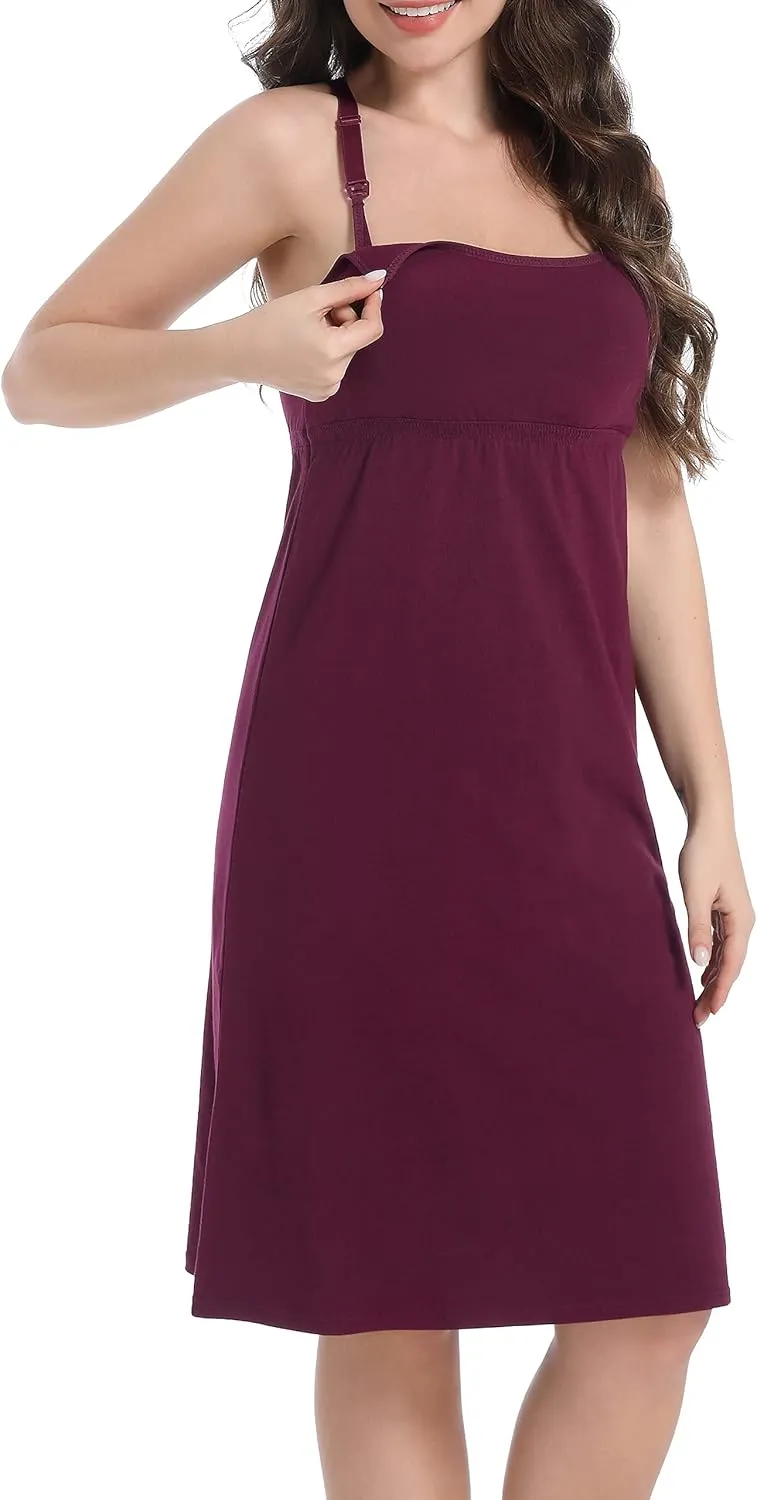 SUIEK Maternity Nursing Nightgown Breastfeeding Dresses Tank Tops Labor Delivery Sleepwear