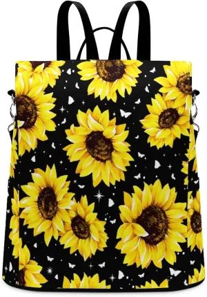 Sunflower Anti-Theft Backpack for Women Ladies Shoulder Bag Fashionable Daypack College Bookbag