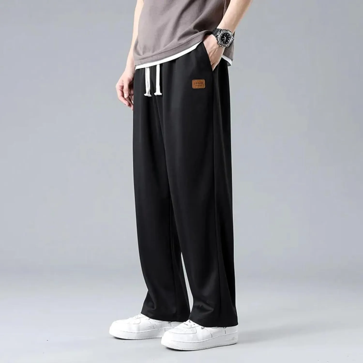 Sweatpants for Men Relaxed Fit Straight Wide Leg Elastic Waist Joggers Casual Plus Size Drawstring Hiking Athletic Pants