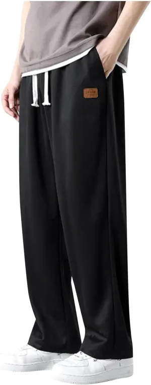 Sweatpants for Men Relaxed Fit Straight Wide Leg Elastic Waist Joggers Casual Plus Size Drawstring Hiking Athletic Pants