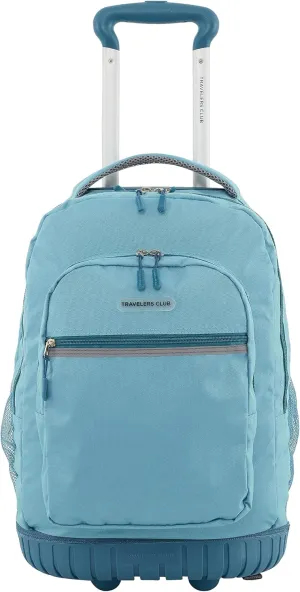 Travelers Club Rolling Backpack, Aqua, 20 Inch with Laptop Compartment