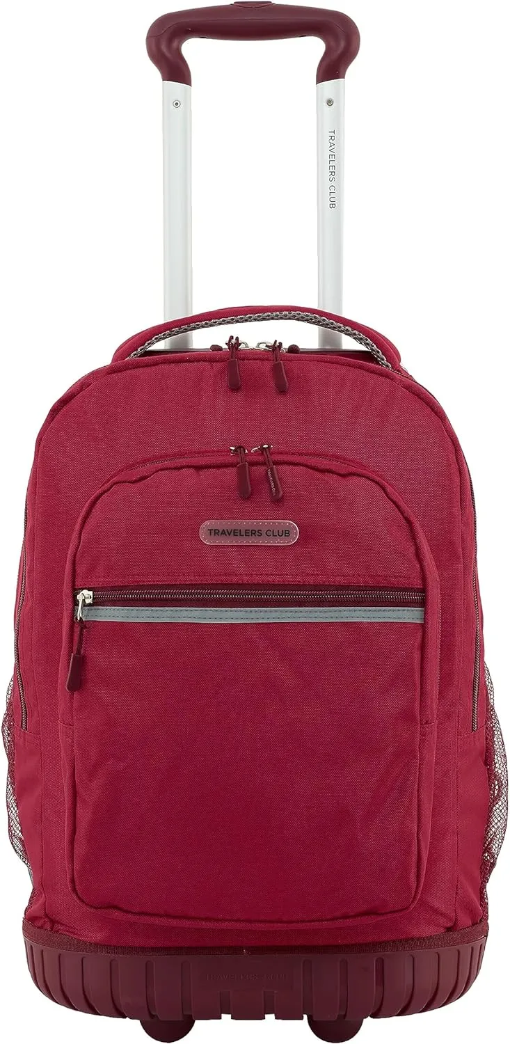 Travelers Club Rolling Backpack, Red, 20 Inch with Laptop Compartment