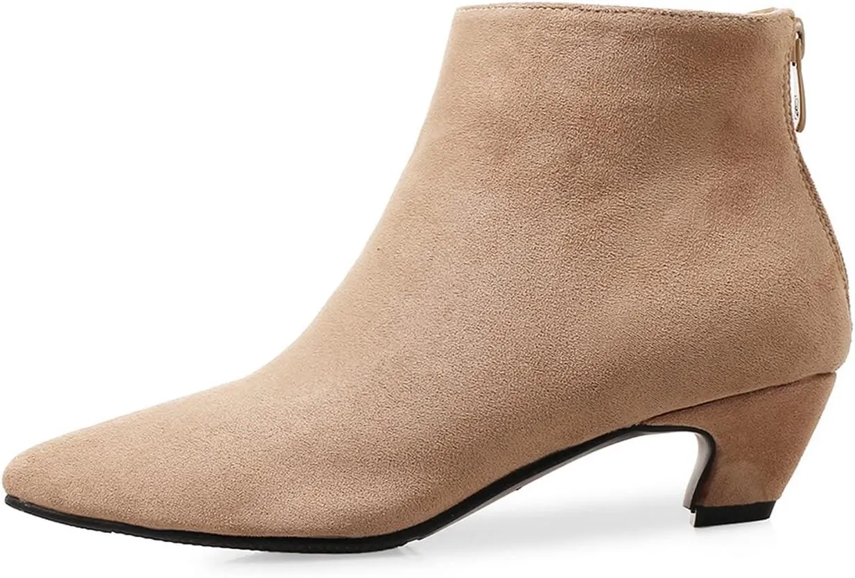 UniqueStride Womens Kitten Heels Ankle Boots Faux Suede Pointed Toe Booties Back Zipper Short Boots