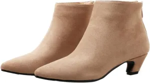 UniqueStride Womens Kitten Heels Ankle Boots Faux Suede Pointed Toe Booties Back Zipper Short Boots