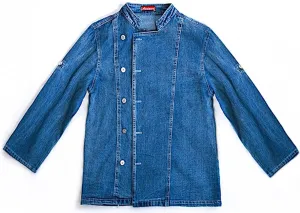 Unisex Denim Roll Up Long Sleeve Chef Coat, Button Down Chef Jacket, Kitchen & Restaurant Work Uniform