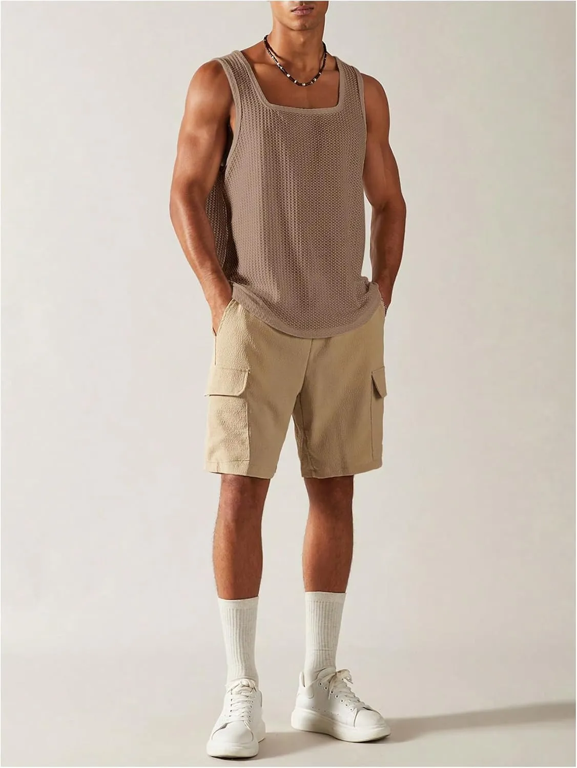 Verdusa Men's Sleeveless Square Neck Waffle Knit Tank Tops Undershirt
