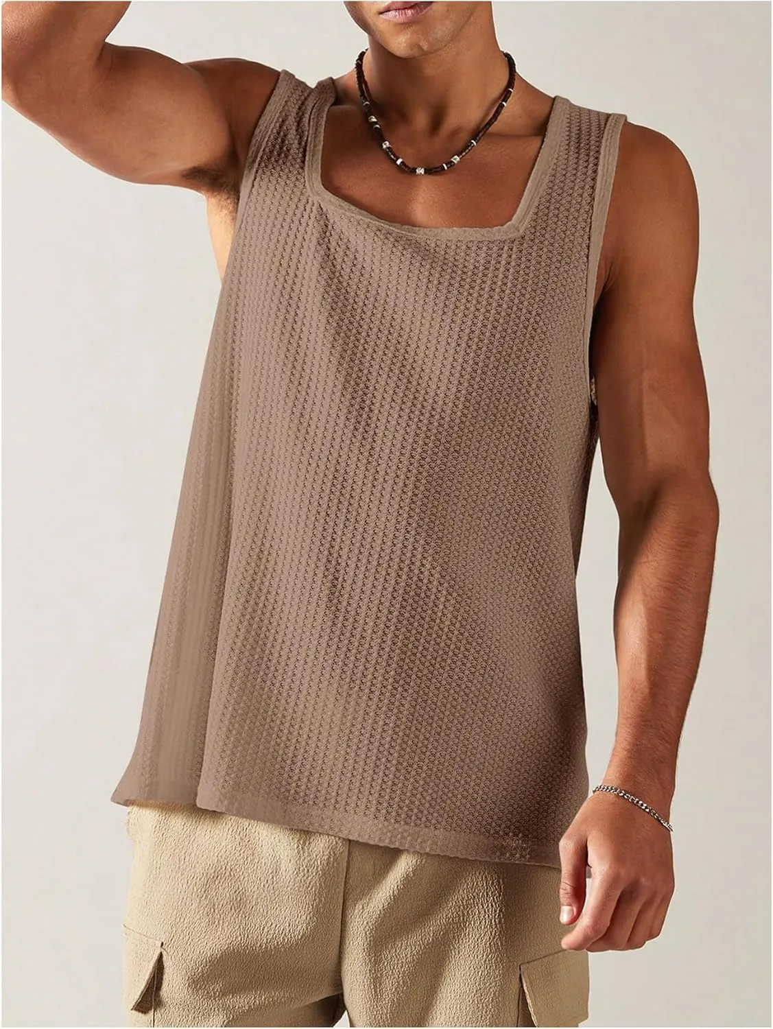 Verdusa Men's Sleeveless Square Neck Waffle Knit Tank Tops Undershirt