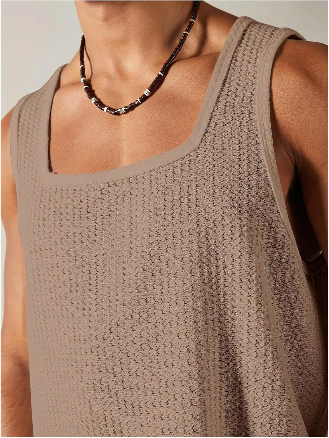 Verdusa Men's Sleeveless Square Neck Waffle Knit Tank Tops Undershirt